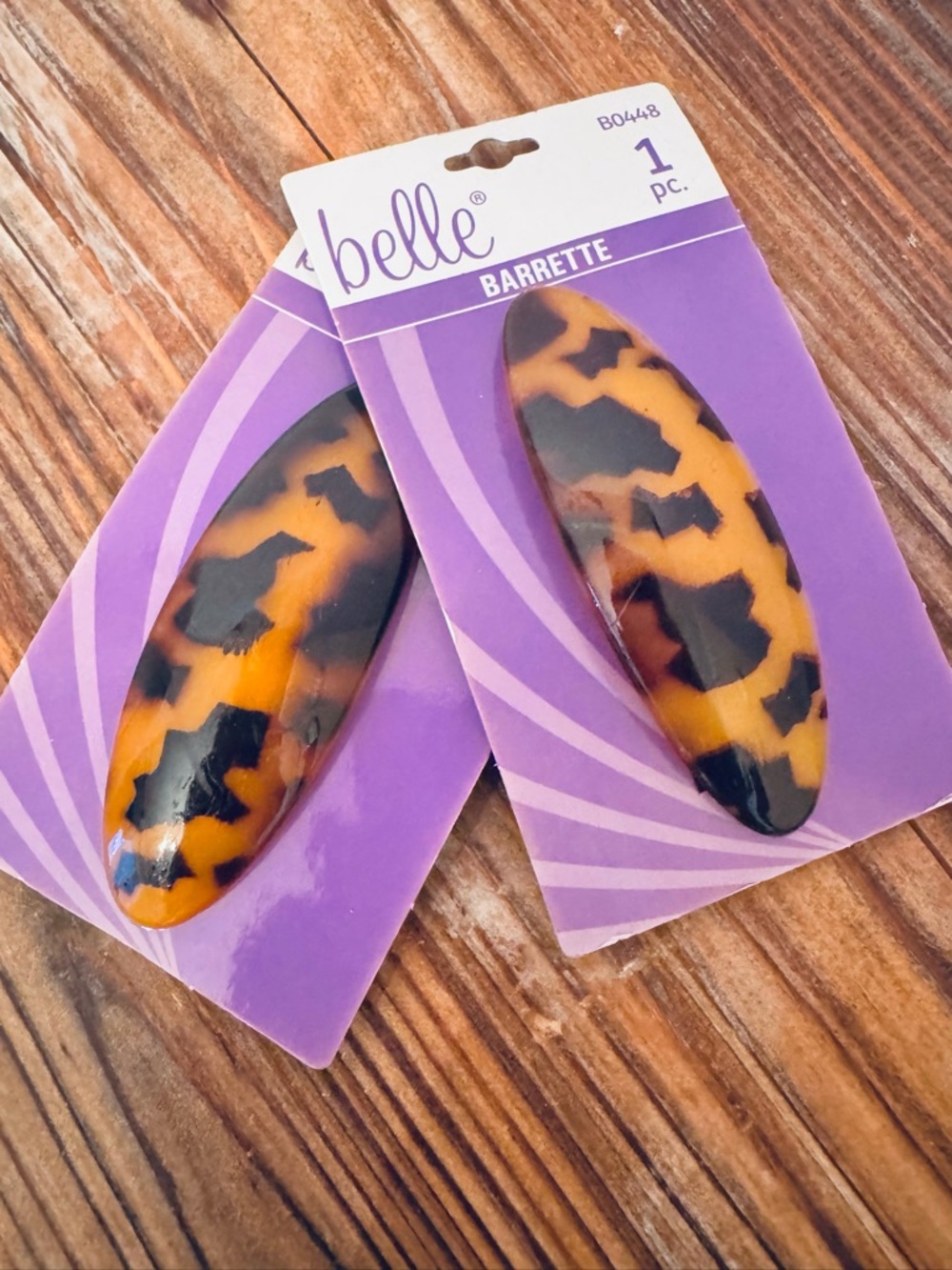 Set of 2 Brown and Tan Tortoise Print Hair Barrettes by Belle